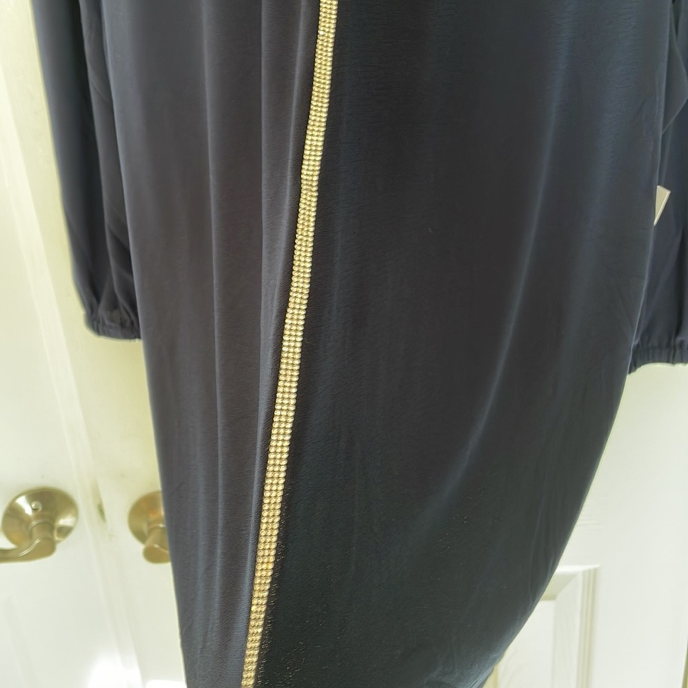 89th + MADISON NAVY RHINESTONE TRIM BLOUSE 3/4 SLEEVE V-NECK EVENING GLAM TOP 2X - Picture 7 of 9